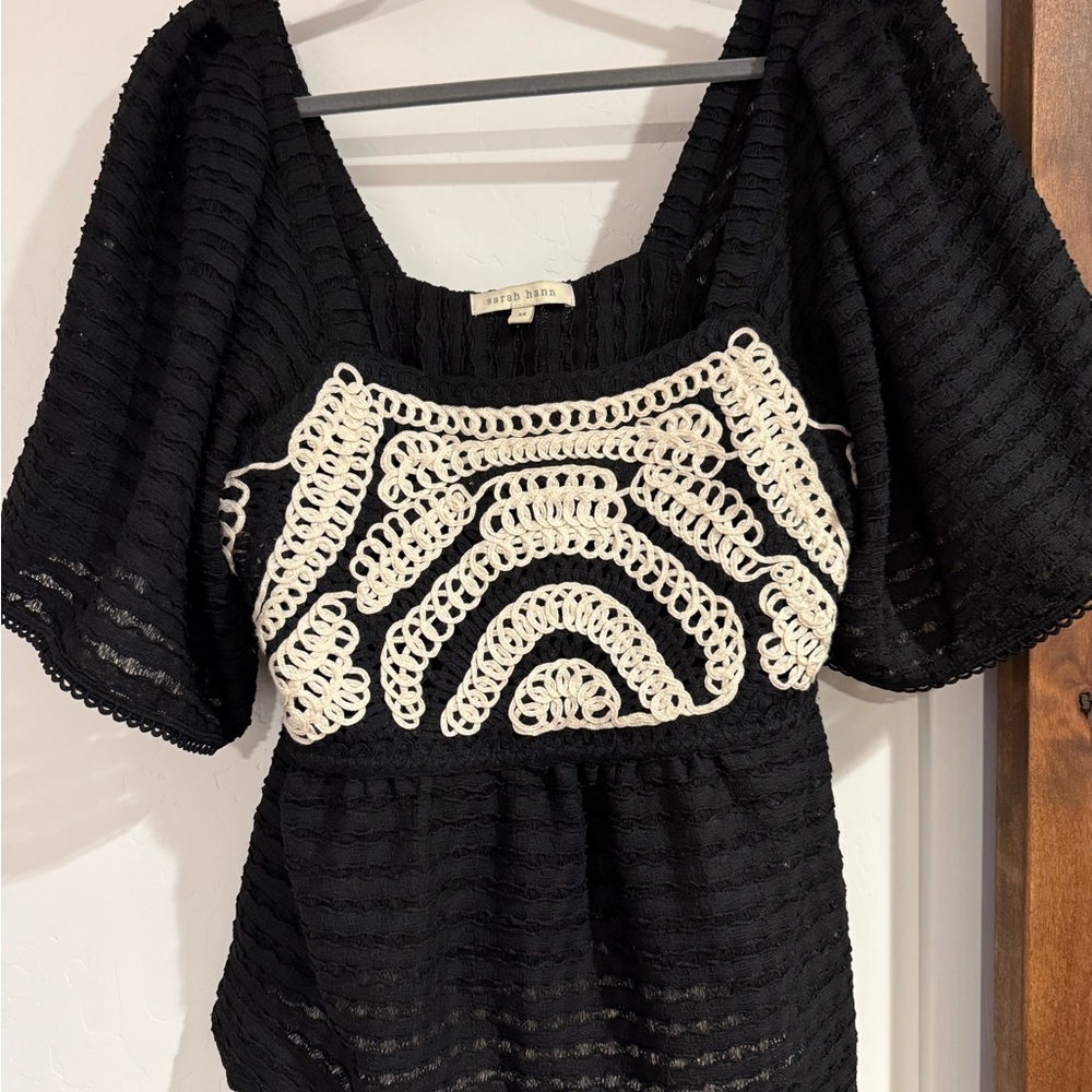 Anthropologie Sarah Hann Black and Cream Puff Sleeve Blouse ~ Gorgeous!!